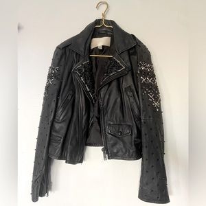 Rhinestone embellished leather jacket